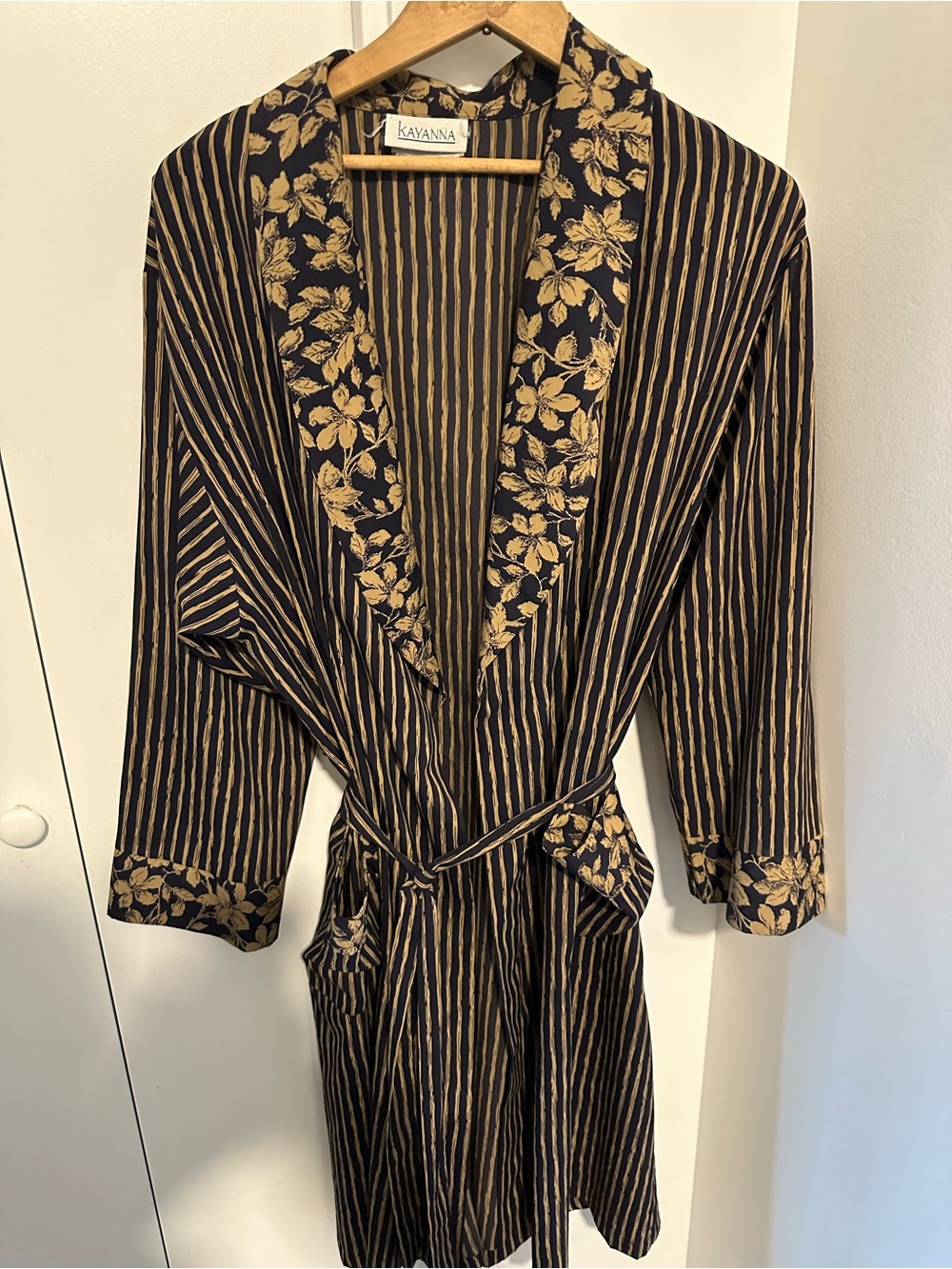 Black and Gold Floral-Trim Women's Robe